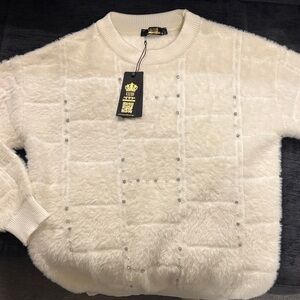 Elegant White Sweater with Embellishments